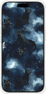 Силикон с усиленными углами чехол Изображение Кошек с тёмной акварелью для Apple iPhone 16 Pro - 6521sp-3708 изображение 