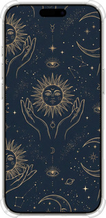 Силикон с усиленными углами чехол Celestial Harmony: Sun & Moon Gold Mystic Pattern для Apple iPhone 16 Pro - 6778sp-3708 изображение 