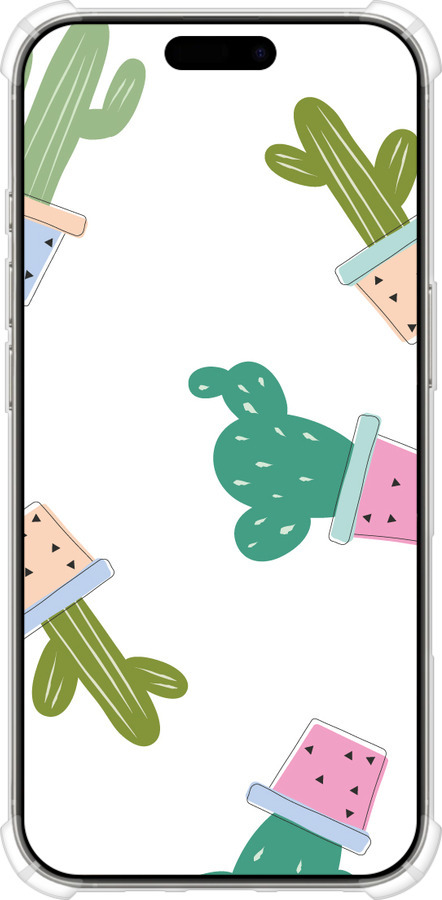 Силіконовий протиударний с посиленими кутами чехол Кактуси в горщиках для Apple iPhone 16 Pro - 3968sp-3708 изображение 