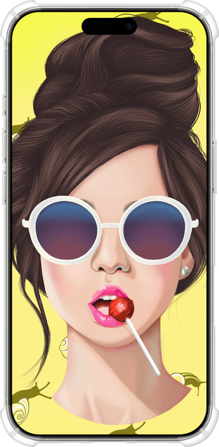 Силикон с усиленными углами чехол Девушка с чупа-чупсом для Apple iPhone 16 Pro - 3979sp-3708 изображение 