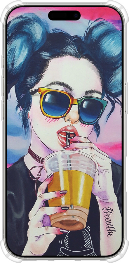Силикон с усиленными углами чехол Арт-девушка в очках для Apple iPhone 16 Pro - 3994sp-3708 изображение 