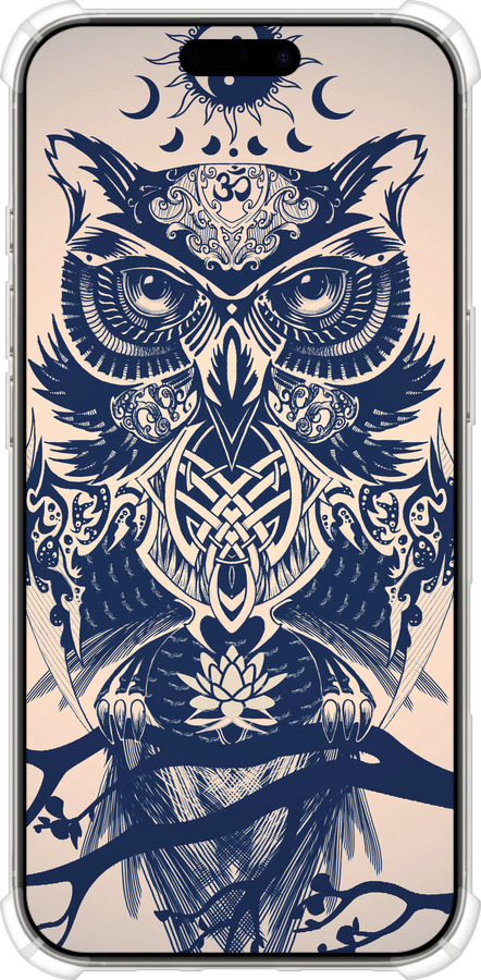 Силикон с усиленными углами чехол Узорчатая сова для Apple iPhone 16 Pro - 4000sp-3708 изображение 