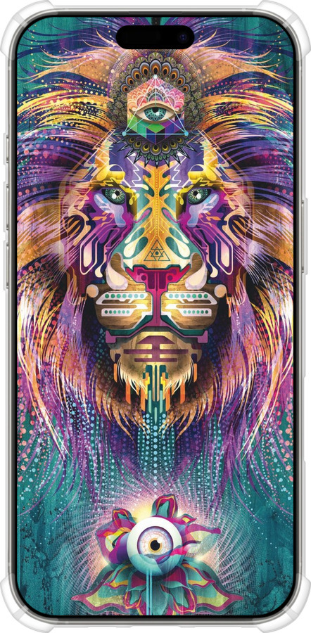 Силикон с усиленными углами чехол Люминесцентный лев для Apple iPhone 16 Pro - 4037sp-3708 изображение 