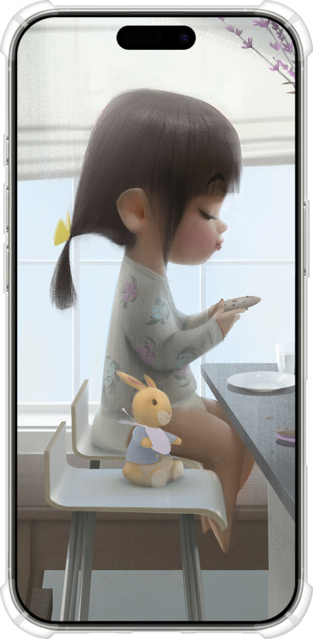Силикон с усиленными углами чехол Милая девочка с зайчиком для Apple iPhone 16 Pro - 4039sp-3708 изображение 
