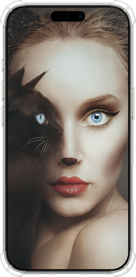 Силикон с усиленными углами чехол Взгляд женщины и кошки для Apple iPhone 16 Pro - 4041sp-3708 изображение 