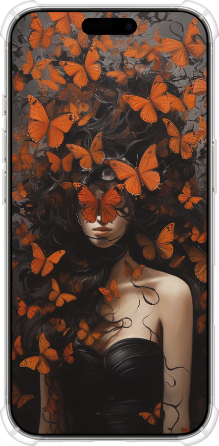 Силикон с усиленными углами чехол Девушка с оранжевыми бабочками для Apple iPhone 16 Pro - 5941sp-3708 изображение 