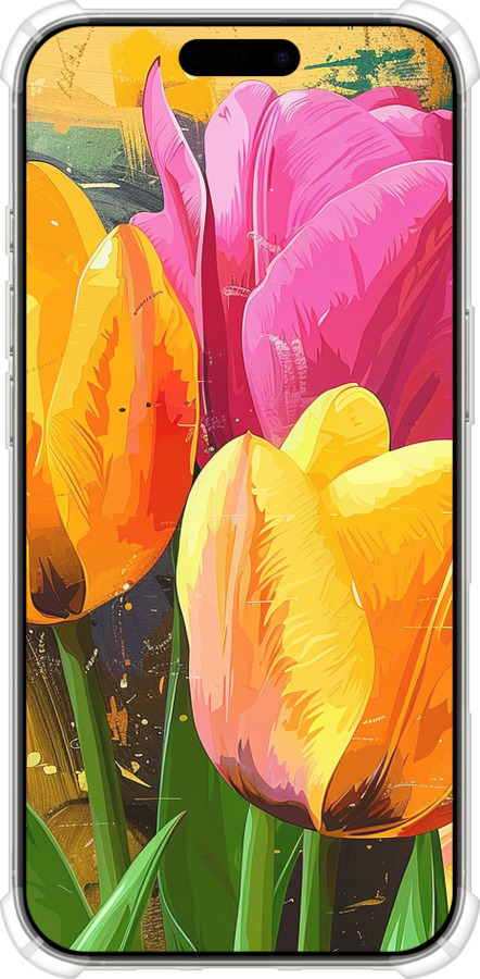Силикон с усиленными углами чехол Нарисованные тюльпаны для Apple iPhone 16 Pro - 5990sp-3708 изображение 