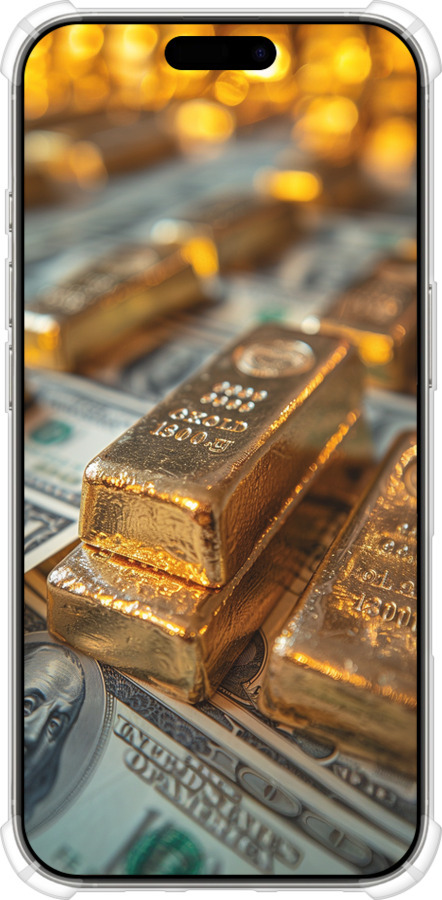 Силіконовий протиударний с посиленими кутами чехол Злитки та долари для Apple iPhone 16 Pro - 6105sp-3708 изображение 