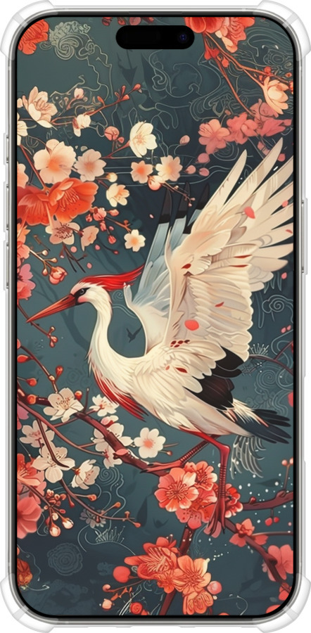 Силикон с усиленными углами чехол Сакура и аист для Apple iPhone 16 Pro - 6108sp-3708 изображение 
