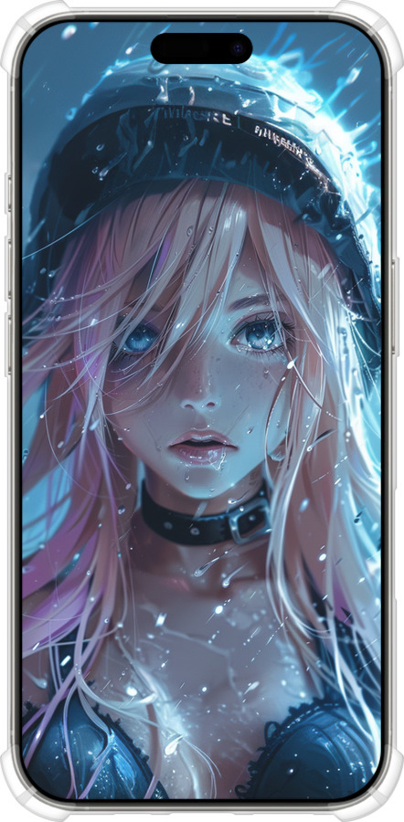 Силіконовий протиударний с посиленими кутами чехол Аніме-діва під дощем для Apple iPhone 16 Pro - 6120sp-3708 изображение 