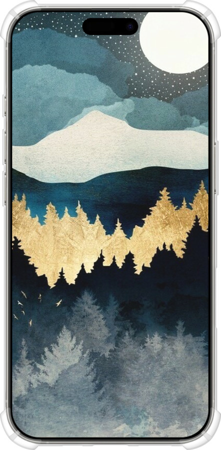 Силіконовий протиударний с посиленими кутами чехол Нічний краєвид з лісом та горами для Apple iPhone 16 Pro - 6493sp-3708 изображение 