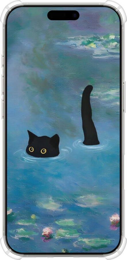 Силикон с усиленными углами чехол С изображением кота и водяной лилии Monet для Apple iPhone 16 Pro - 6519sp-3708 изображение 