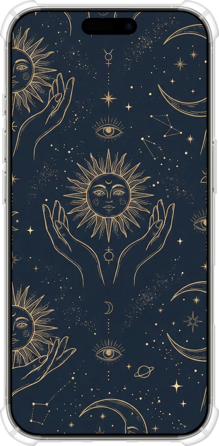 Силикон с усиленными углами чехол Celestial Harmony: Sun & Moon Gold Mystic Pattern для Apple iPhone 16 Pro - 6778sp-3708 изображение 