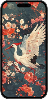 TPU чехол Сакура и аист для Apple iPhone 16 - 6108b-3709 изображение 