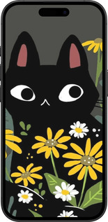 TPU чехол Черный кот с цветами для Apple iPhone 16 - 6448b-3709 изображение 