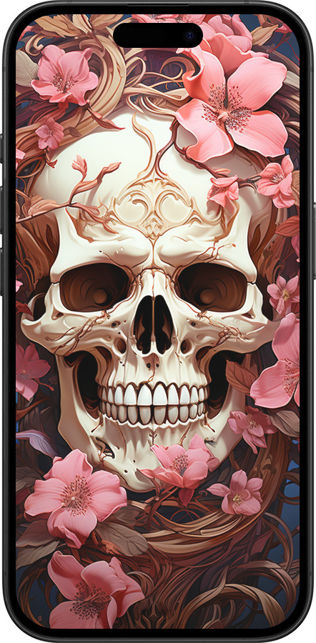 TPU чехол Череп у рожевих квітах для Apple iPhone 16 - 5965b-3709 изображение 