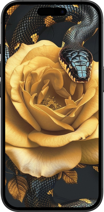 TPU чехол Black snake and golden rose для Apple iPhone 16 - 6068b-3709 изображение 