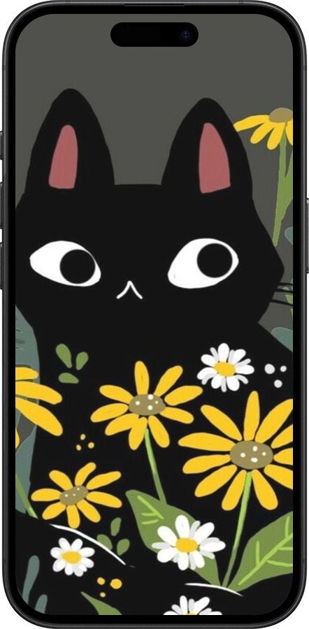 TPU чехол Черный кот с цветами для Apple iPhone 16 - 6448b-3709 изображение 