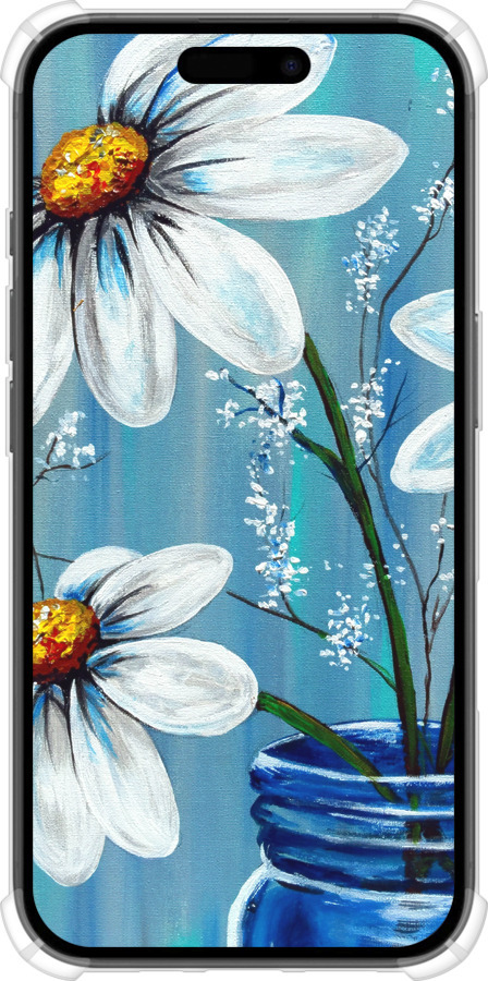 Силіконовий протиударний с посиленими кутами чехол Красиві арт-ромашки для Apple iPhone 16 - 4031sp-3709 изображение 