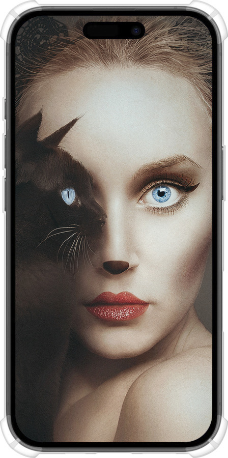 Силикон с усиленными углами чехол Взгляд женщины и кошки для Apple iPhone 16 - 4041sp-3709 изображение 