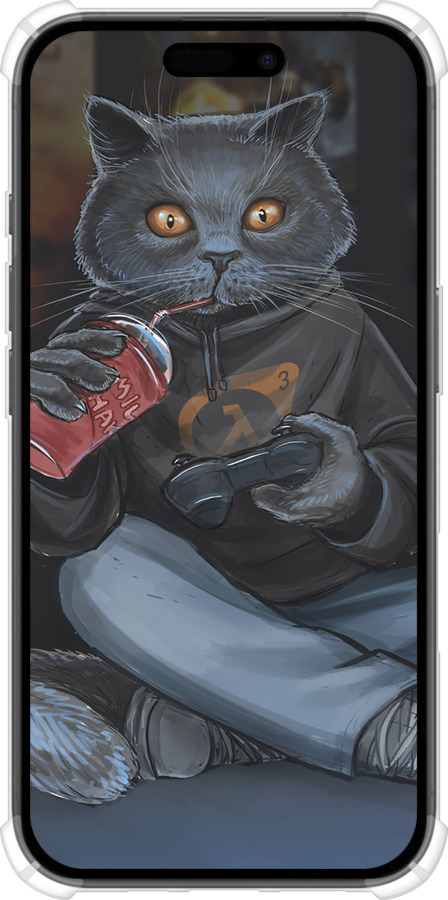 Силикон с усиленными углами чехол gamer cat для Apple iPhone 16 - 4140sp-3709 изображение 