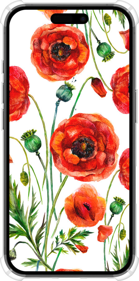 Силіконовий протиударний с посиленими кутами чехол Намальовані маки для Apple iPhone 16 - 4278sp-3709 изображение 
