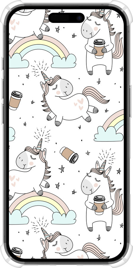 Силикон с усиленными углами чехол Единорог и кофе для Apple iPhone 16 - 4661sp-3709 изображение 