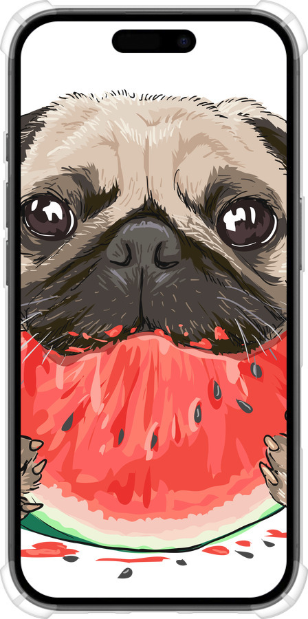 Силикон с усиленными углами чехол Мопс и арбуз для Apple iPhone 16 - 4665sp-3709 изображение 