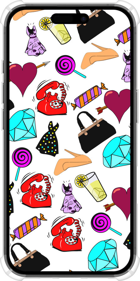 Силикон с усиленными углами чехол stickers для Apple iPhone 16 - 4757sp-3709 изображение 