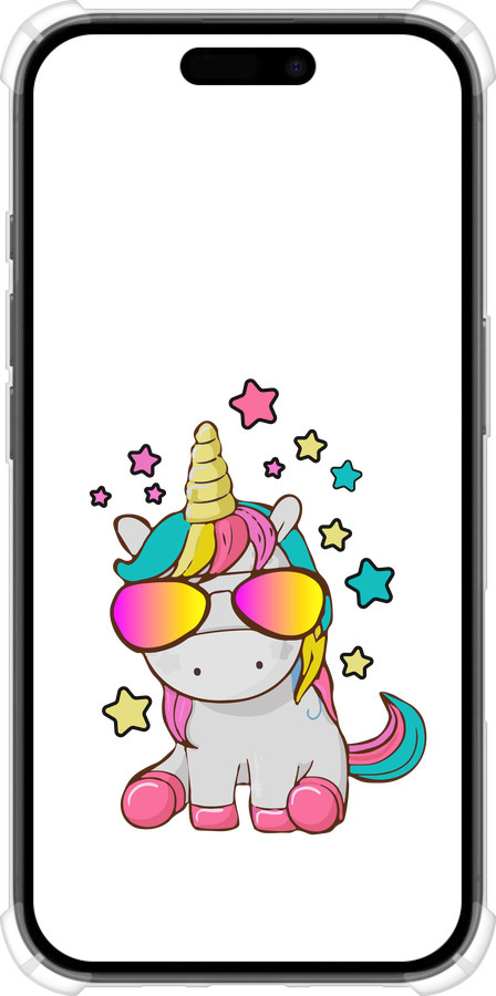 Силикон с усиленными углами чехол Единорог в очках для Apple iPhone 16 - 4879sp-3709 изображение 