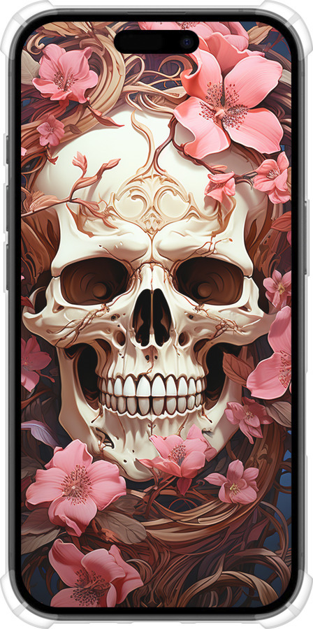 Силикон с усиленными углами чехол Череп в розовых цветах для Apple iPhone 16 - 5965sp-3709 изображение 