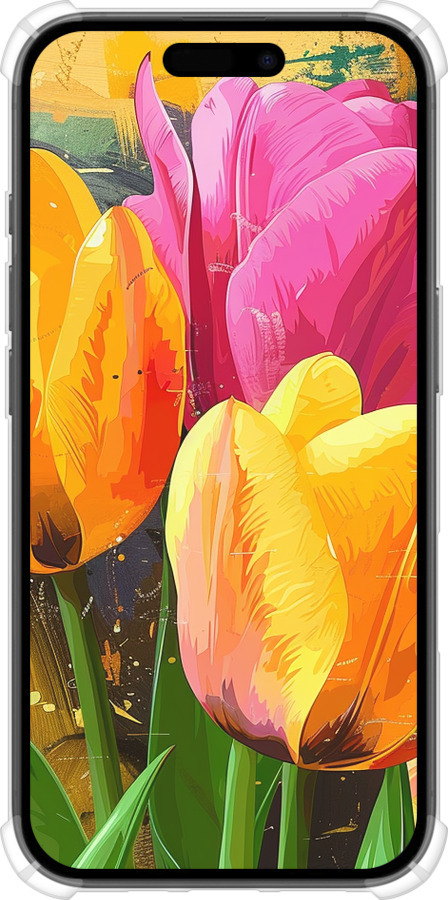 Силикон с усиленными углами чехол Нарисованные тюльпаны для Apple iPhone 16 - 5990sp-3709 изображение 
