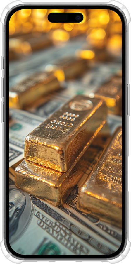 Силіконовий протиударний с посиленими кутами чехол Злитки та долари для Apple iPhone 16 - 6105sp-3709 изображение 