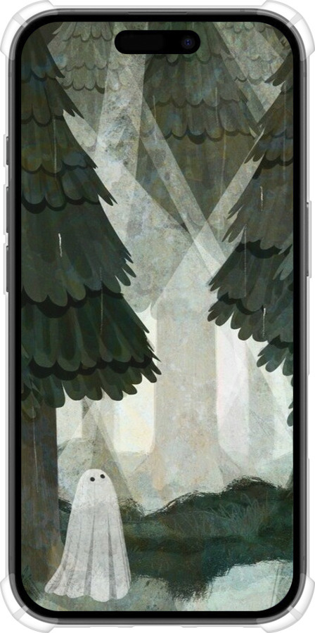 Силикон с усиленными углами чехол С изображением соснового леса и привидения для Apple iPhone 16 - 6420sp-3709 изображение 