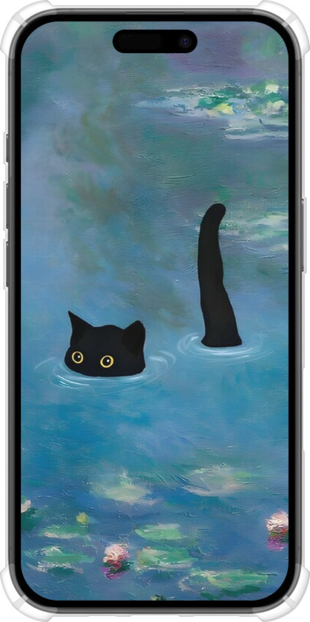 Силикон с усиленными углами чехол С изображением кота и водяной лилии Monet для Apple iPhone 16 - 6519sp-3709 изображение 