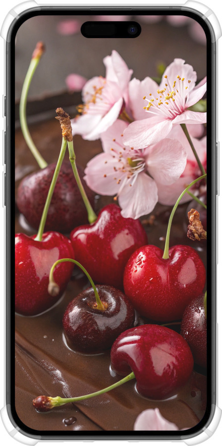 Силикон с усиленными углами чехол Вишня в шоколаде для Apple iPhone 16 - 6698sp-3709 изображение 