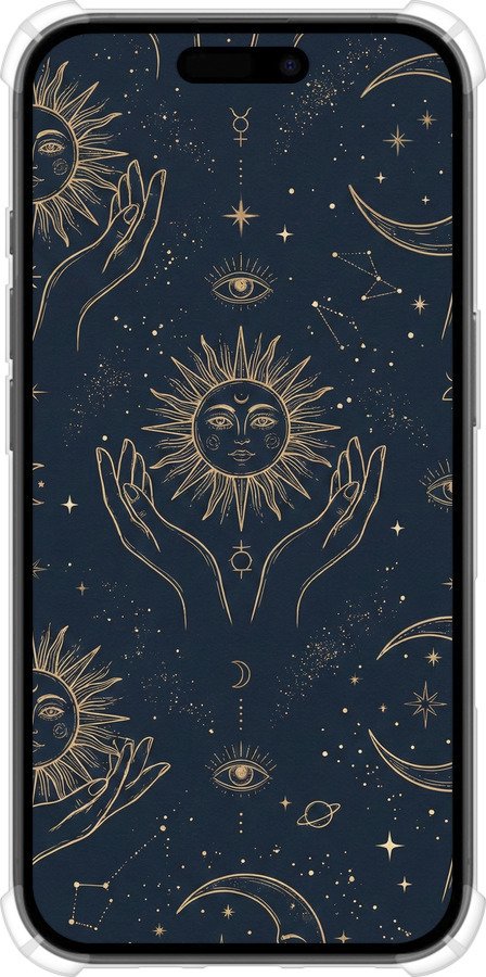 Силіконовий протиударний с посиленими кутами чехол Celestial Harmony: Sun & Moon Gold Mystic Pattern для Apple iPhone 16 - 6778sp-3709 изображение 