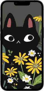TPU чехол Черный кот с цветами для Apple iPhone 16e - 6448b-3971 изображение 