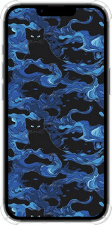 Силикон с усиленными углами чехол Абстрактный узор черных котов на синем фоне для Apple iPhone 16e - 6525sp-3971 изображение 