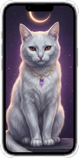 Силикон с усиленными углами чехол Mystic White Cat Gothic Dark Purple Gold для Apple iPhone 16e - 6805sp-3971 изображение 