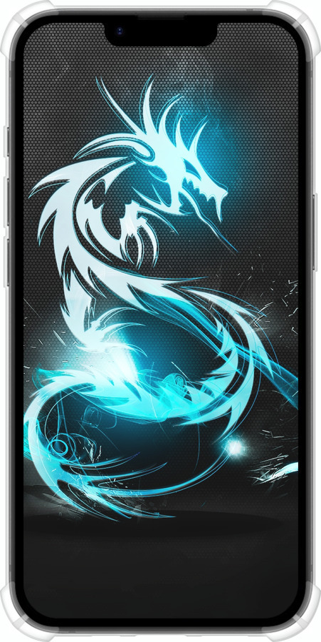 Силіконовий протиударний с посиленими кутами чехол Біло-блакитний вогненний дракон для Apple iPhone 16e - 113sp-3971 изображение 