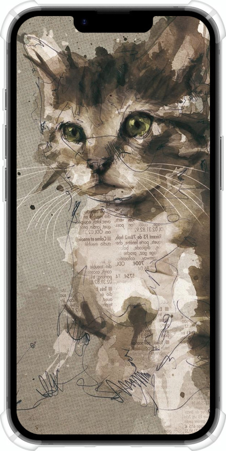 Силикон с усиленными углами чехол Котёнок из пятен и линий для Apple iPhone 16e - 119sp-3971 изображение 