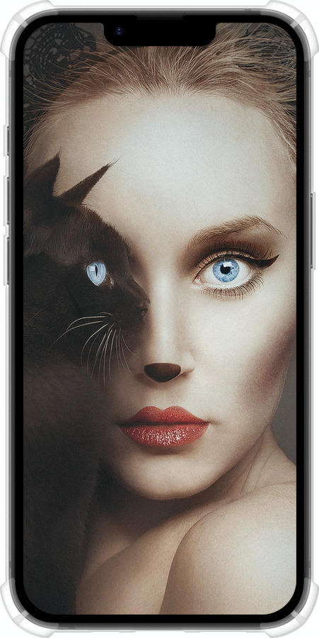 Силикон с усиленными углами чехол Взгляд женщины и кошки для Apple iPhone SE 4 - 4041sp-3652 изображение 