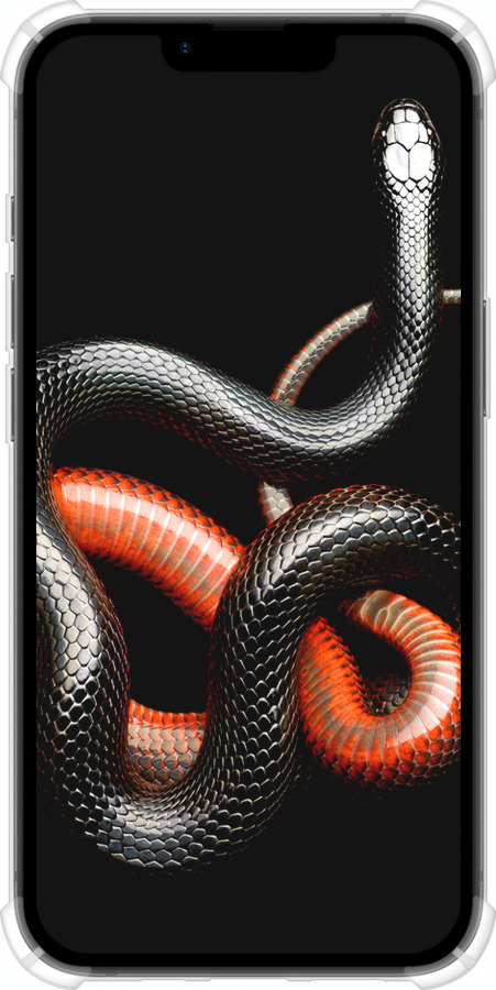 Силикон с усиленными углами чехол Красно-черная змея на черном фоне для Apple iPhone 16e - 4063sp-3971 изображение 