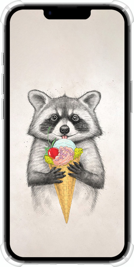 Силикон с усиленными углами чехол Енотик с мороженым для Apple iPhone 16e - 4602sp-3971 изображение 