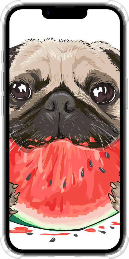 Силикон с усиленными углами чехол Мопс и арбуз для Apple iPhone SE 4 - 4665sp-3652 изображение 