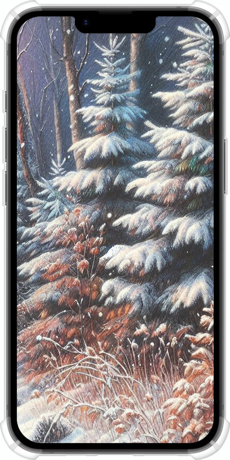 Силикон с усиленными углами чехол Зимний пейзаж для Apple iPhone 16e - 5814sp-3971 изображение 