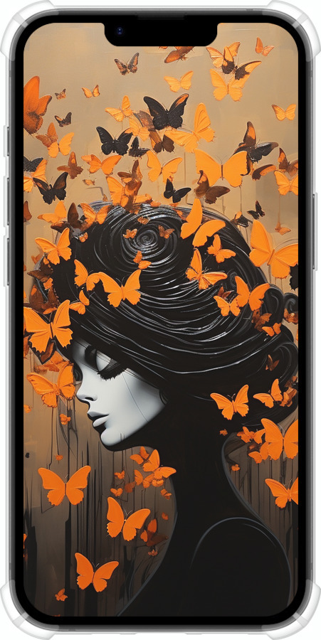 Силикон с усиленными углами чехол Чехол для телефона Девушка с оранжевыми бабочками для Apple iPhone 16e - 5940sp-3971 изображение 