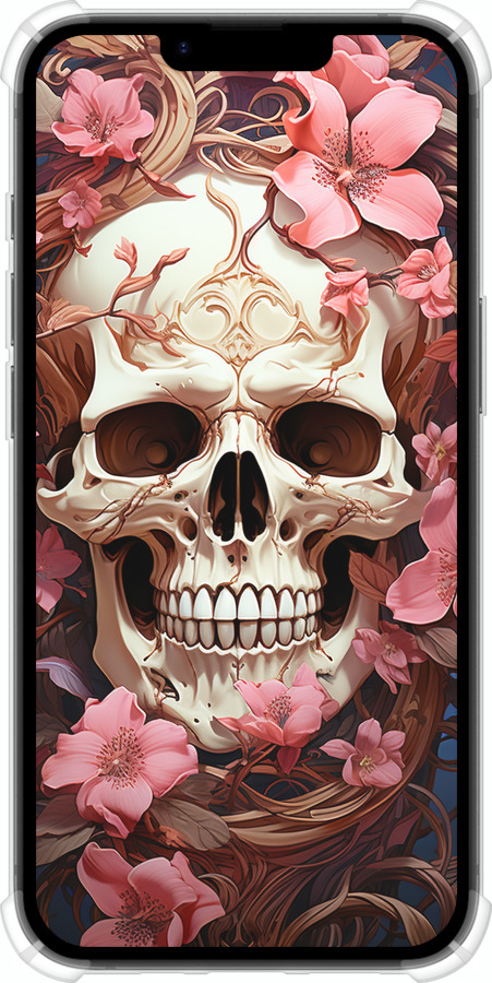 Силіконовий протиударний с посиленими кутами чехол Череп у рожевих квітах для Apple iPhone SE 4 - 5965sp-3652 изображение 