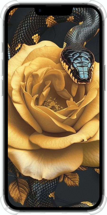 Силіконовий протиударний с посиленими кутами чехол Black snake and golden rose для Apple iPhone 16e - 6068sp-3971 изображение 
